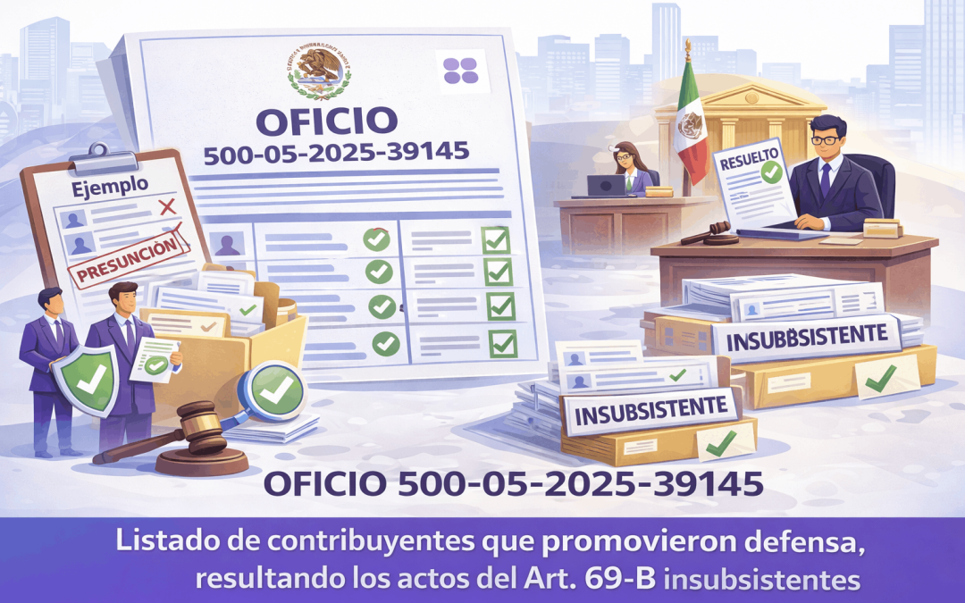 OFICIO 500-05-2025-39145 MEDIANTE EL CUAL SE COMUNICA LISTADO DE CONTRIBUYENTES QUE PROMOVIERON ALGÚN MEDIO DE DEFENSA EN CONTRA DEL OFICIO DE PRESUNCIÓN A QUE SE REFIERE EL ARTÍCULO 69-B PRIMER PÁRRAFO DEL CÓDIGO FISCAL DE LA FEDERACIÓN, VIGENTE HASTA EL 24 DE JULIO DE 2018, O EN CONTRA DE LA RESOLUCIÓN A QUE SE REFIERE EL TERCER PÁRRAFO DEL ARTÍCULO EN COMENTO, Y UNA VEZ RESUELTO EL MISMO, EL ÓRGANO JURISDICCIONAL O ADMINISTRATIVO DEJÓ INSUBSISTENTE EL REFERIDO ACTO.