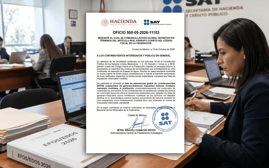 OFICIO 500-05-2026-11153 MEDIANTE EL CUAL SE COMUNICA LISTADO GLOBAL DEFINITIVO EN TÉRMINOS DEL ARTÍCULO 69-B, PÁRRAFO CUARTO DEL CÓDIGO FISCAL DE LA FEDERACIÓN.