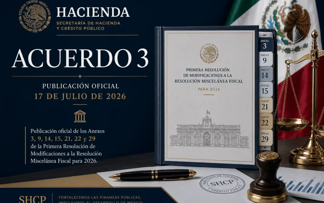 ANEXOS 3, 9, 14, 15, 21, 22 Y 29 DE LA PRIMERA RESOLUCIÓN DE MODIFICACIONES A LA RESOLUCIÓN MISCELÁNEA FISCAL PARA 2026, PUBLICADA EL 9 DE JULIO DE 2026